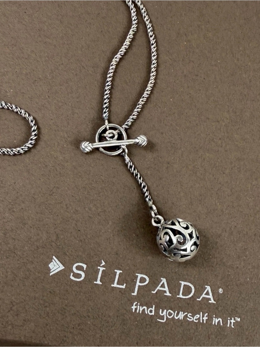 SILPADA N1619 Oxidized Sterling Silver Filigree Pendant Necklace Toggle Clasp - Picture 3 of 7